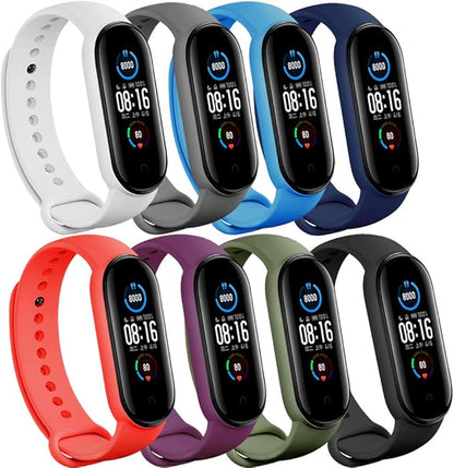 (8 PACK) Mi 5 & 6 Strap Replacement Bracelets with three FREE Screen Protectors , Skin-Friendly Soft & Flexible Silicone Mi 5 & 6 Strap Wristbands for Male and Female