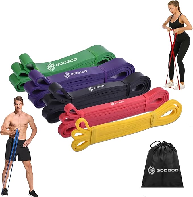 Resistance Bands Set – 5 Long Loop Bands for Home Workouts, Pull-Ups, Physical Therapy & Recovery – Heavy to Light Exercise Bands with Carry Bag – Durable Fitness Bands for Men & Women