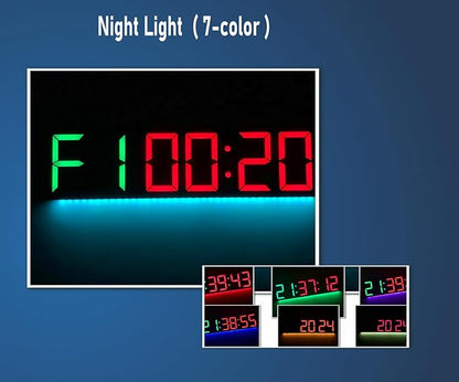 26'' Extra Large Home Gym Timer Clock, Programable Workout Interval Timer, Digital Wall Clock, with 7-Color Night Light, 8 Alarm Clocks, Calendar/Temperature, Countdown & Stopwatch (Green)