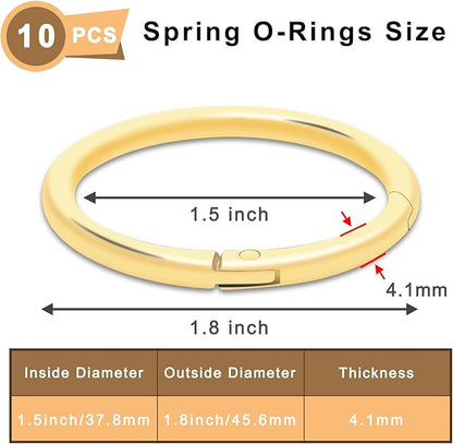 10Pack 1-1/2" Large Round Carabiner Clips, Metal Spring O Rings for Organizer Key Rings, Paracord Keychain Lanyard, Pet Chains, Purse Hardware, Key Snap Hooks DIY Accessory (Gold)