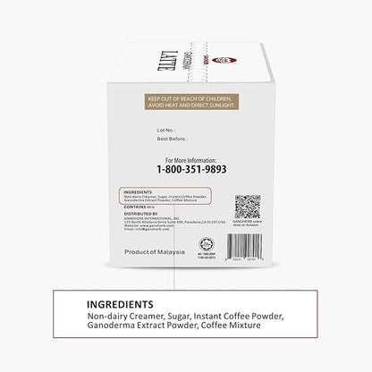 GANOHERB Reishi Mushroom Latte Coffee Powder, 4 in 1 Instant Arabica Coffee with Organic Ganoderma Lucidum Extract to Improve Appetite Stress Relief, Rich Taste Excellent Flavor, 11.1oz (15 Count)