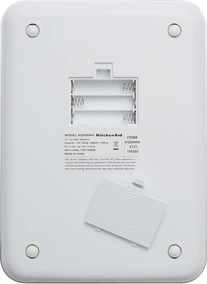 KitchenAid KQ908 Glass Surface 11 Pound Capacity Digital Kitchen and Food Scale, White
