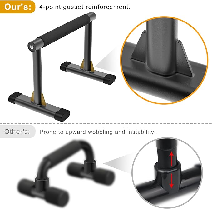 Kipika Parallettes Bars, Push Up Bars & Dip Bar with Comfort Thick Handles, Rock-Free Fitness Equipment for Handstand, L-Sit, Gymnastics & Strength Training, 600lbs Capacity, 12" Height