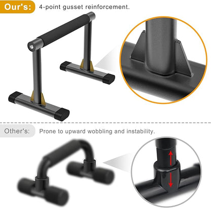 Kipika Parallettes Bars, Push Up Bars & Dip Bar with Comfort Thick Handles, Rock-Free Fitness Equipment for Handstand, L-Sit, Gymnastics & Strength Training, 600lbs Capacity, 12" Height