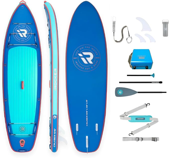 iROCKER Cruiser 7.0 Inflatable Stand Up Paddle Board Premium SUP and Accessories - Beginner Friendly - Extra Wide Base - Tandem Capable