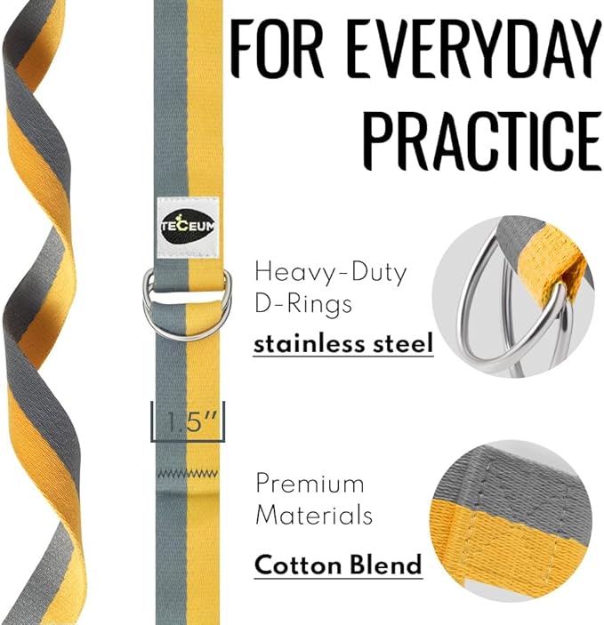 TECEUM Yoga Strap & Mat Strap – 2 IN 1 – Cotton – 6 ft 8 ft 10 ft (30+ colors) – Adjustable Non-Slip Belt for Yoga, Pilates, Stretching, Physical Therapy, Fitness & Home Workout – For Carrying Mats