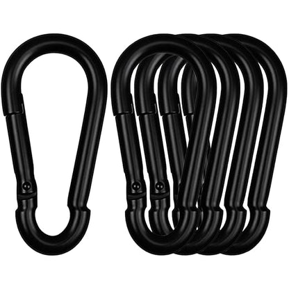 3" Heavy Duty Spring Snap Hook Carabiners, M8 5/16" Galvanized Steel Black Carabiner Clip, Quick Link Keychain for Hammock Swing Set Outdoor Travel Camping Fishing Hiking（5 Pack）