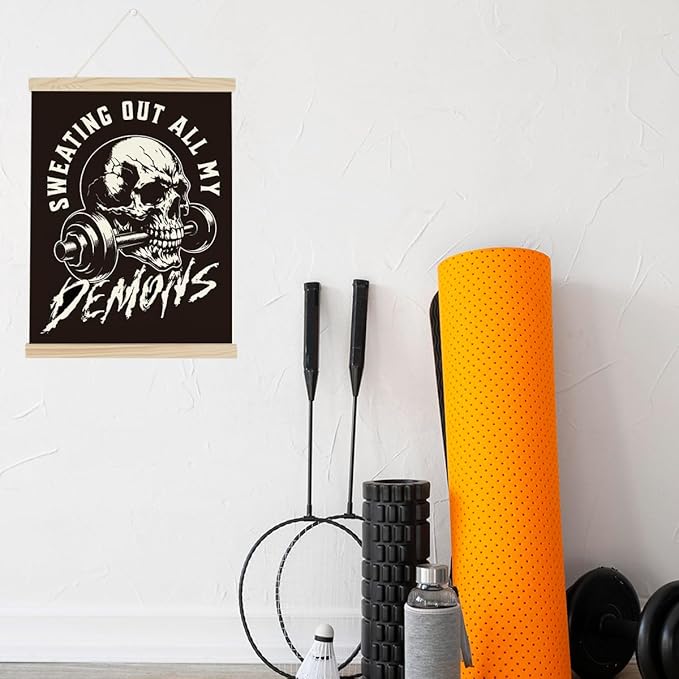Gym Dumbbell Motivational Posters College Dorm Posters Gifts for Guys Friends Sweating Out All My Demons Gym Flag Wall Art Decor Sign for Home Gym Bedroom Office