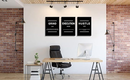 Framed Canvas Wall Art Success Quote, Office Wall Art, Black Large Poster, Positive Motivational Set of 3 Prints, Execute Failure Definition, Inspirational Print (B-3pcs,20x30inchx3pcs)
