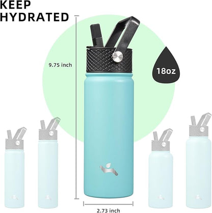 Insulated Water Bottle with Straw,18oz 3 Lids Metal Bottles Stainless Steel Water Flask,Turquoise