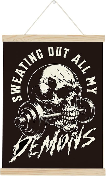 Gym Dumbbell Motivational Posters College Dorm Posters Gifts for Guys Friends Sweating Out All My Demons Gym Flag Wall Art Decor Sign for Home Gym Bedroom Office