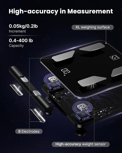 FITINDEX Body Composition Scale for Body Weight, Smart 8-Electrodes with BMI, Body Fat, Muscle Mass, 50 Composition Measurements, Bluetooth