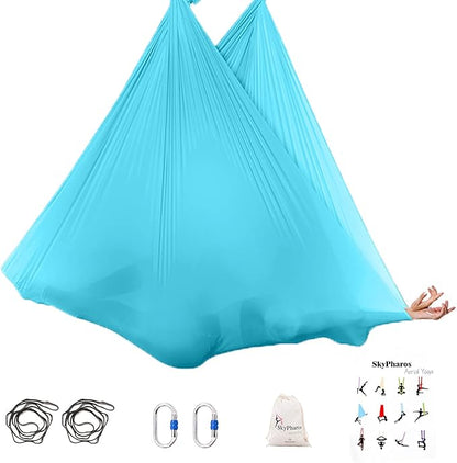 5.5 Yards Aerial Silks Yoga Swing Set - Aerial Yoga Hammock Kit Anti-Gravity Flying for Fitness, Low/Non Stretch Nylon Tricot Fabric Hardware Included for Dance