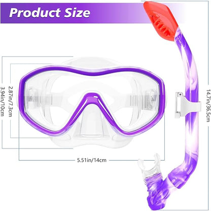 GoseWave Snorkeling Gear for Kids, Kids Snorkel Set for Ages 5-15, Anti-Fog Diving Mask and Dry Top Snorkel Set, Unisex Swimming Goggles with Nose Cover