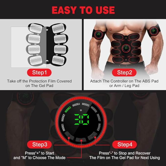 Electronic Muscle Stimulator, Abs Stimulator Muscle Toner, Ab Machine Trainer USB Rechargeable Gear for All Body, Fitness Strength Training Workout Equipment for Men and Women H9