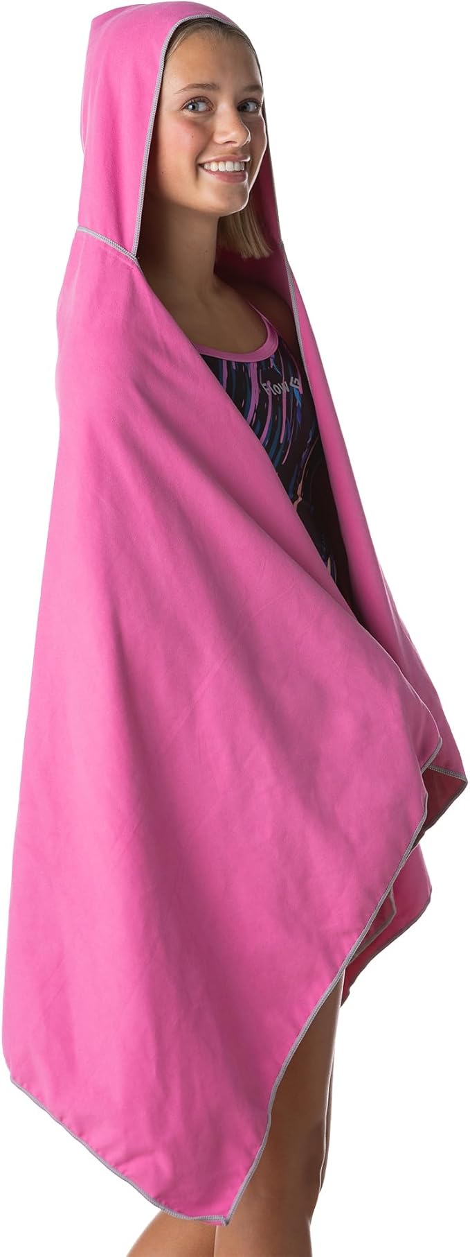 Flow Hydro Sport Towel - Microfiber Quick Dry Swimming Towels for Swim, Pool, Triathlon, and Other Water Sports in Medium, Large, Extra Large, and Hooded Sizes (Pink, Large w/Hood)