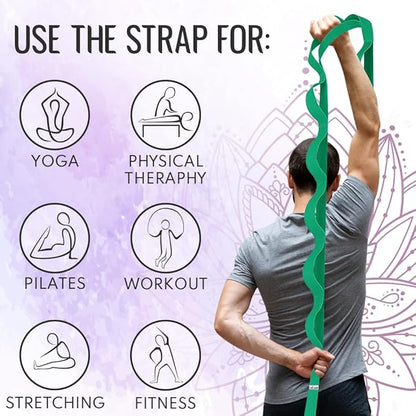 TECEUM Stretching Strap for Yoga & Physical Therapy – 10 Loops – Non-Elastic Leg Stretch Straps for Stretching, Exercising, Pilates, Post-Injury Rehabilitation for All Levels – Men & Women