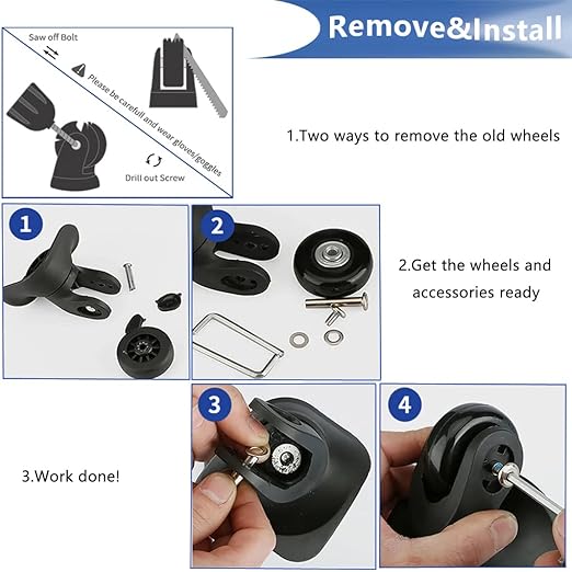 45mm Set of 4 Luggage Suitcase Replacement Wheels for Trolley Case Travel Bags Caster Inline Roller Skating Roller Swivel Rubber Wheels Bearings Repair Kits with Axles 30mm&35mm&60mm