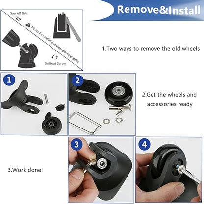 45mm Set of 4 Luggage Suitcase Replacement Wheels for Trolley Case Travel Bags Caster Inline Roller Skating Roller Swivel Rubber Wheels Bearings Repair Kits with Axles 30mm&35mm&60mm