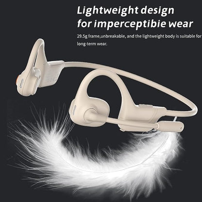 IHAO Open Ear Air Conduction Bluetooth Headphone Dual Mic Rotatable Boom Mic Active Noise Cancellation IPX5 Waterproof Bluetooth 5.4 Pain-Free Design for Sports Work Outdoor Activities-DG09 White