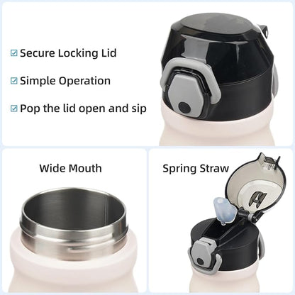 Insulated Water Bottle with Straw and Carry Loop,18 oz Stainless Steel Double Wall Vaccum Metal Water Flask with Leak-proof Lid,Lemon