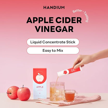 HANDIUM, Apple Cider Vinegar, Liquid Concentrate Stick, Better Taste ACV, No Sugar Added, Low Calorie, Easy to Mix (0.54 Fl Oz, Pack of 15)