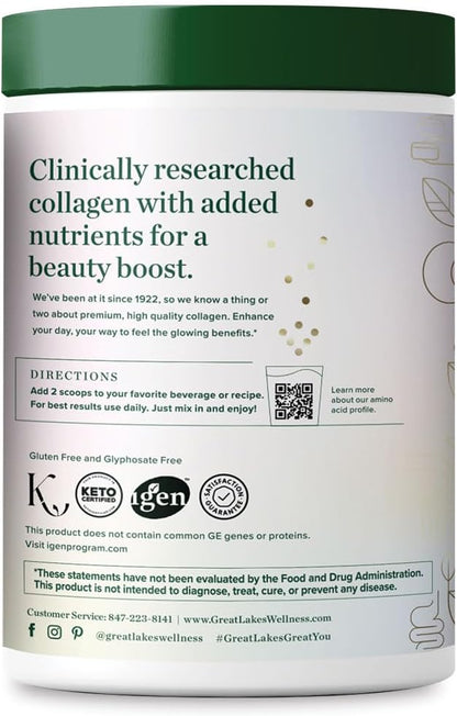 Great Lakes Wellness Beauty Boost Advanced Collagen Peptides Powder with Hyaluronic Acid, Biotin, Vitamin C - Skin Elasticity and Hydration - Raspberry Lemonade Flavor - Non-GMO, Keto, Kosher - 8 oz