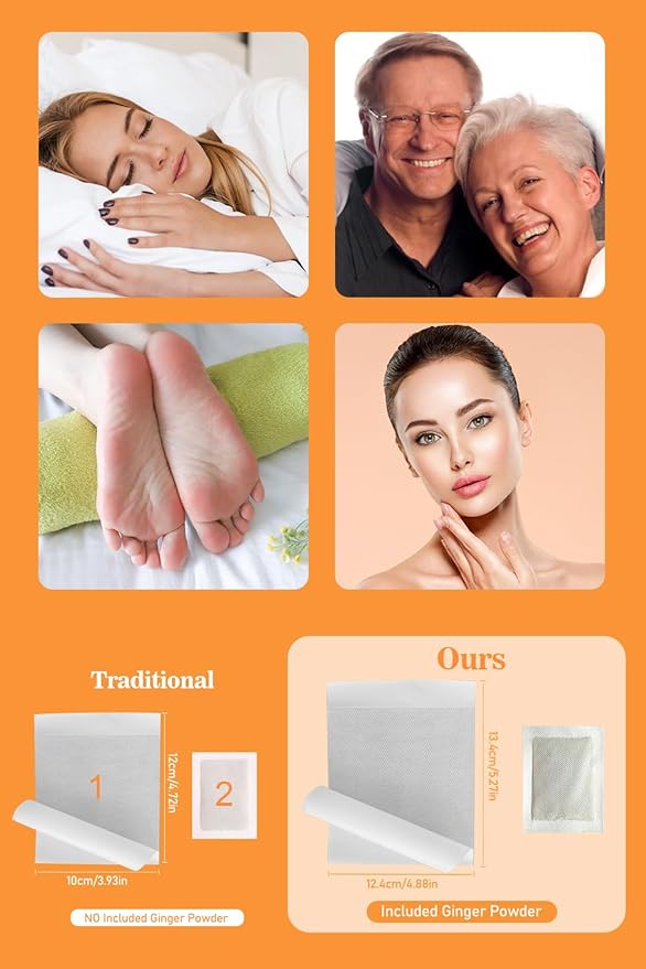 Foot Pads, Ginger FootPads, Natural Ginger Powder Bamboo Vinegar Foot Patches 20 Packs.