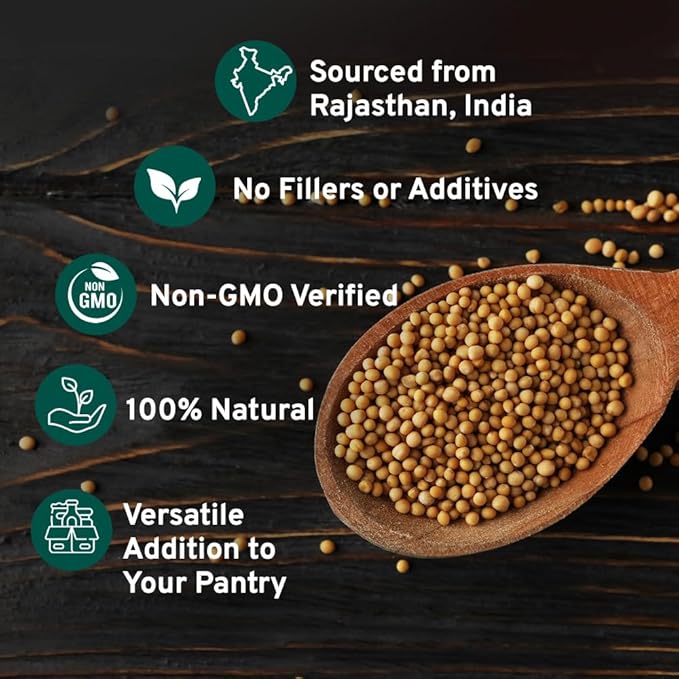 HANDPICK Yellow Mustard Seed (397g/14oz) Non GMO, Gluten Free, 100% Raw, Sourced from India, For Cooking, Pickles, Packed in Resealable Ziplock Pouch