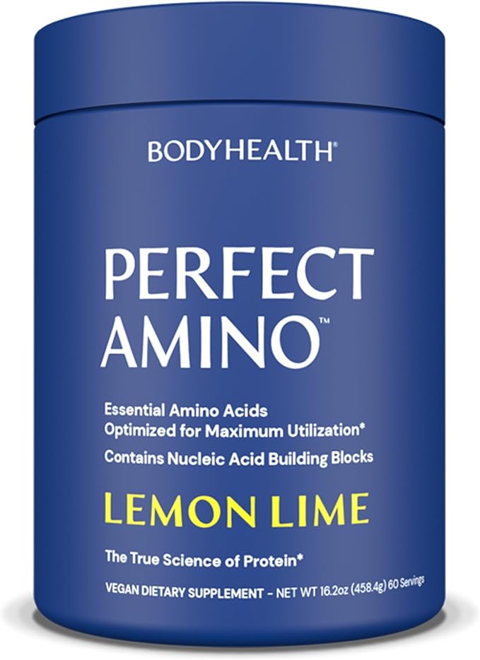 BodyHealth PerfectAmino Powder - BCAA and EAA Powder for Pre and Post Workout - Amino Acid Energy Drink for Men and Women to Support Lean Muscle and Recovery - Lemon Lime - 60 Servings
