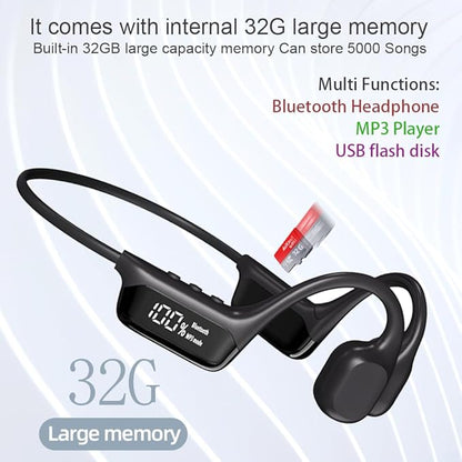 IHAO Swimming Headphones True Bone Conduction Open Ear Headset MP3 Player Built-in 32G Memory IP68 Underwater Waterproof Stereo Bluetooth Earphone for Driving Bicycling Running Skiing-S10 Black