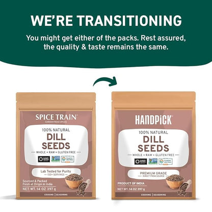 HANDPICK Dill Seeds (397g/14oz) Non GMO, Gluten Free, 100% Raw, Sourced from India, For Cooking, Drinks, Packed in Resealable Ziplock Pouch | For Pickling