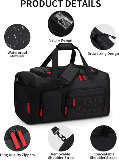 Gym Bags for Men Women, 45L Sports Travel Duffle Bag with Shoe Compartment, 3 in 1 Weekener Overnight Backpack with Wet Pocket, Black