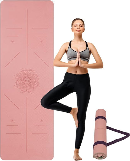 Yoga Mat Non Slip, Anti-Tear 3/16 Thick TPE Yoga Mats for Women and Men, 72"x24" Exercise & Fitness Mat with Carrying Strap, Workout Mats for Yoga, Pilates and Floor Exercise
