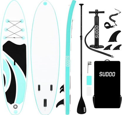 Inflatable Stand Up Paddle Board 10‘x30‘‘- Ultra-Light SUP with Backpack, Pump, Paddle, Coil Leash, 3 Fins, Repair Kit, Stable Design, Non-Slip EVA Deck for Adults & Youth