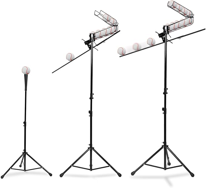 3 in 1 Baseball Training Equipment, Baseball Pitching Machine | Baseball Tee | Soft Toss Training System, Height Adjustable Hitting Swing Trainer, Support Auto & Manual, Hold Up to 10 Balls