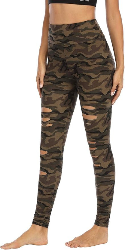 DIBAOLONG Womens High Waist Yoga Pants Cutout Ripped Tummy Control Workout Running Yoga Skinny Leggings