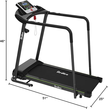 Redliro Walking Treadmill with Long Handrail for Balance, Recovery Fitness Exercise Machine Foldable for Home use with Holder for Phone & Cup,LCD Display, 300 lbs Capacity