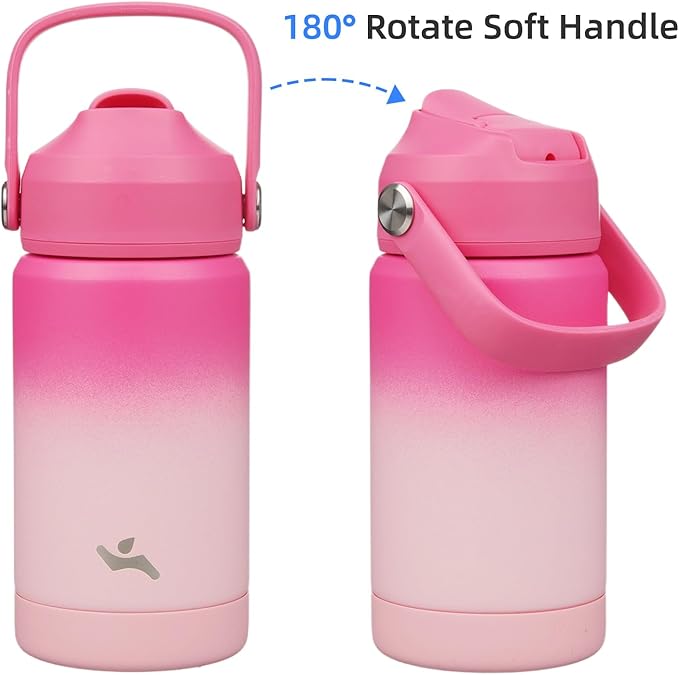 Insulated Water Bottle with Straw Lid,12 oz Stainless Steel Vacuum Metal Bottle with Silicone Handle,Cherry Blossom
