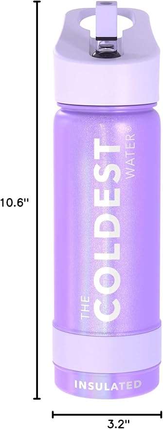 Coldest Insulated Water Bottle with Straw Lid - Stainless Steel Metal Insulated Bottle for Men & Women (Saturn's Moon Purple Glitter, 18 oz)