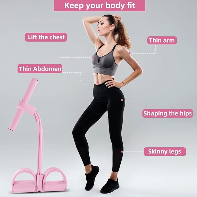 Multi-Function Tension Rope – 4 Tube Resistance Bands with Handles – Sit Up Exercise Equipment Home Gym Tummy Trainer for Men Women