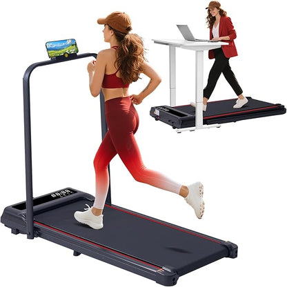 Walking Pad with Handle Bar, 3.0HP Compact Portable Walking Pad Treadmills for Home Small with Handles, 0.6-6.2MPH Electric Small Under The Desk Treadmill for Small Space, 320LBS