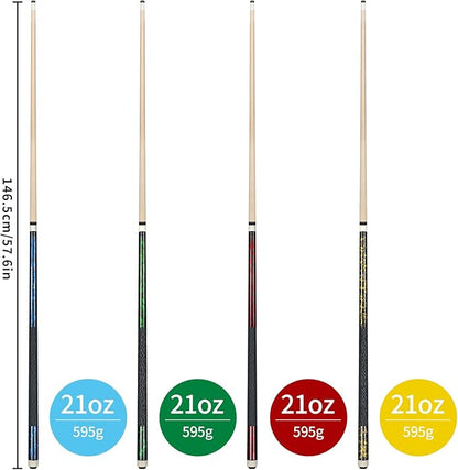 Kmise Pool Cue Stick Set, Canadian Maple 58 Inch 18 19 20 21oz 13mm Tips, New Upgraded Irish Linen Wire Grip Billiard Table Cues Sticks, 4 Colors Optional, W/Chalk, Gloves for Bar Professional Adults