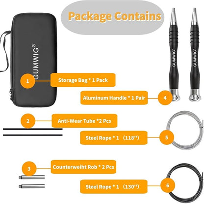 High Speed Jump Rope for Adults Men Women, Double Under Jumping Ropes for Workout Fitness Professional Training Boxing, Weighted Skipping Workout with Tang-free Cable, Stainless Steel Handle with Removable Counterweight Rob