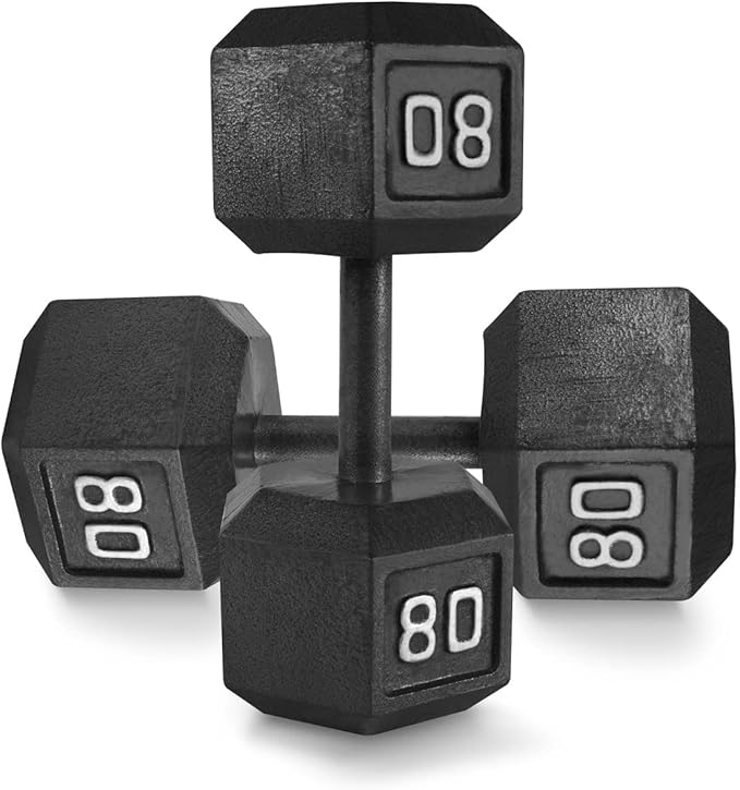 WF Athletic Supply Cast Iron Solid Hexagon Gray/Black Dumbbells, Strength Training Free Weights Set of 2 for Women and Men, Hand Weights Sold by Pairs, Multi-Select Size Options Available