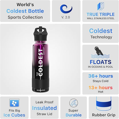 Coldest Insulated Water Bottle with Straw Lid - Stainless Steel Metal Insulated Bottle for Men & Women (Violet Nova, 40 oz)