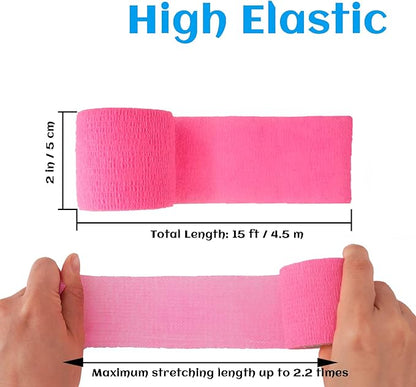 24 Rolls Pink Elastic Self Adhesive Bandage Wrap, Breathable Flexible Fabric Non Woven Cohesive Bandage, Ankle Sprains Swelling Medical First Aid Sports Athletic Tape, Dogs Pet Vet Wrap 2 in x 5 Yards
