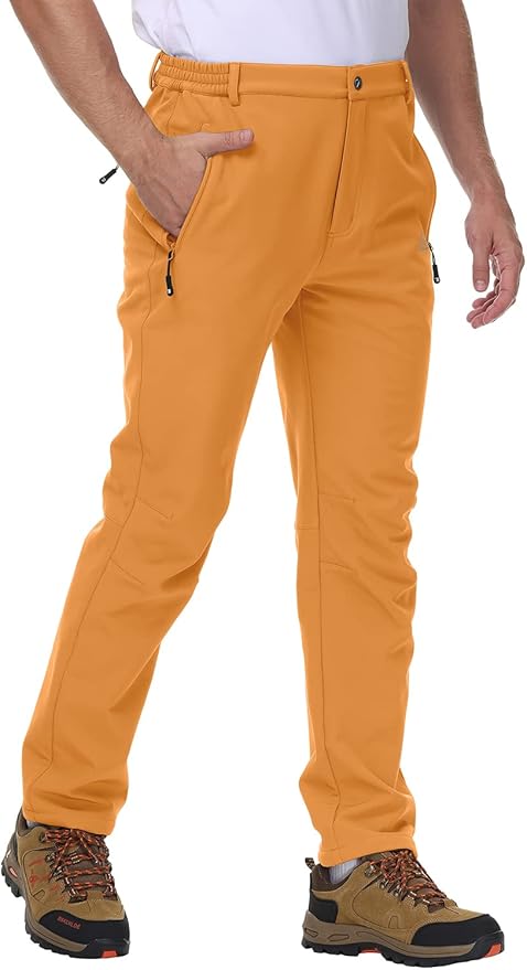 Gopune Men's Snow Ski Waterproof Softshell Pants Outdoor Windproof Warm Hiking Insulated Pants