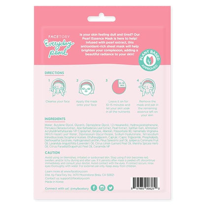FACETORY K Beauty Face Mask Skin Care - Everyday PEARL Brightening Sheet Mask | Plant-Based with Pearl Essence (10 Pack)