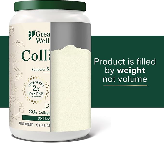 Great Lakes Wellness Bovine Collagen Peptides Powder for Skin, Hair, Nails, Joints & Digestion - Unflavored - Quick Dissolve Hydrolyzed, Non-GMO, Kosher - 32 oz